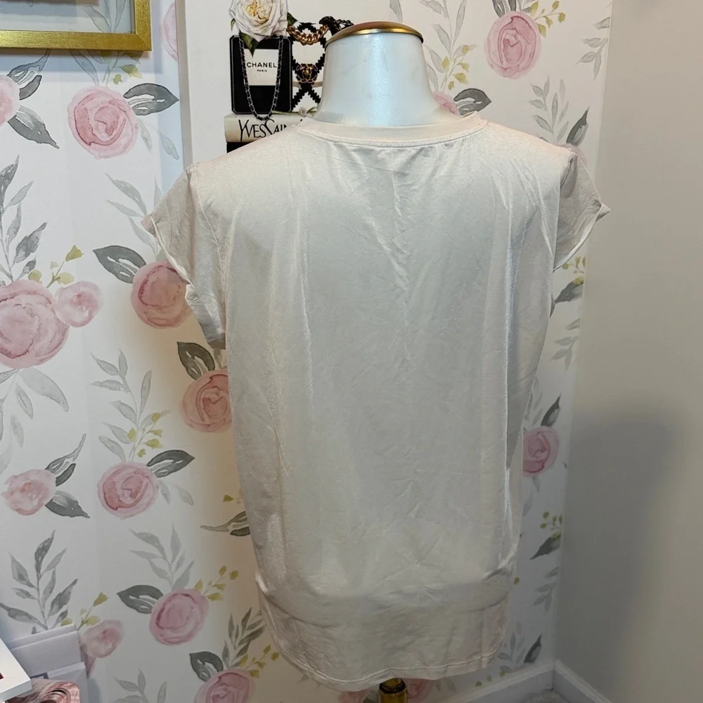ZYIA Silk Pearl/Cream Elegant Women's Short Sleeve Top - Picture 3 of 6